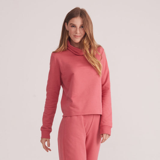 Blusa Moletom Gola Rolê Feminina - Rosa Blush