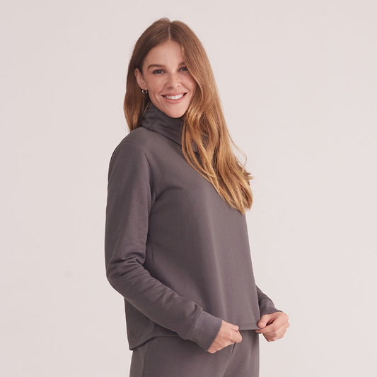Blusa Moletom Gola Rolê Feminina - Cinza Ardósia