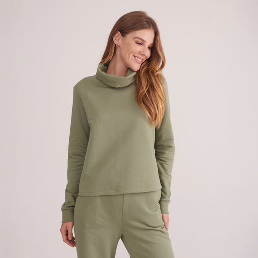 Blusa Moletom Gola Rolê Feminina - Verde Oliva