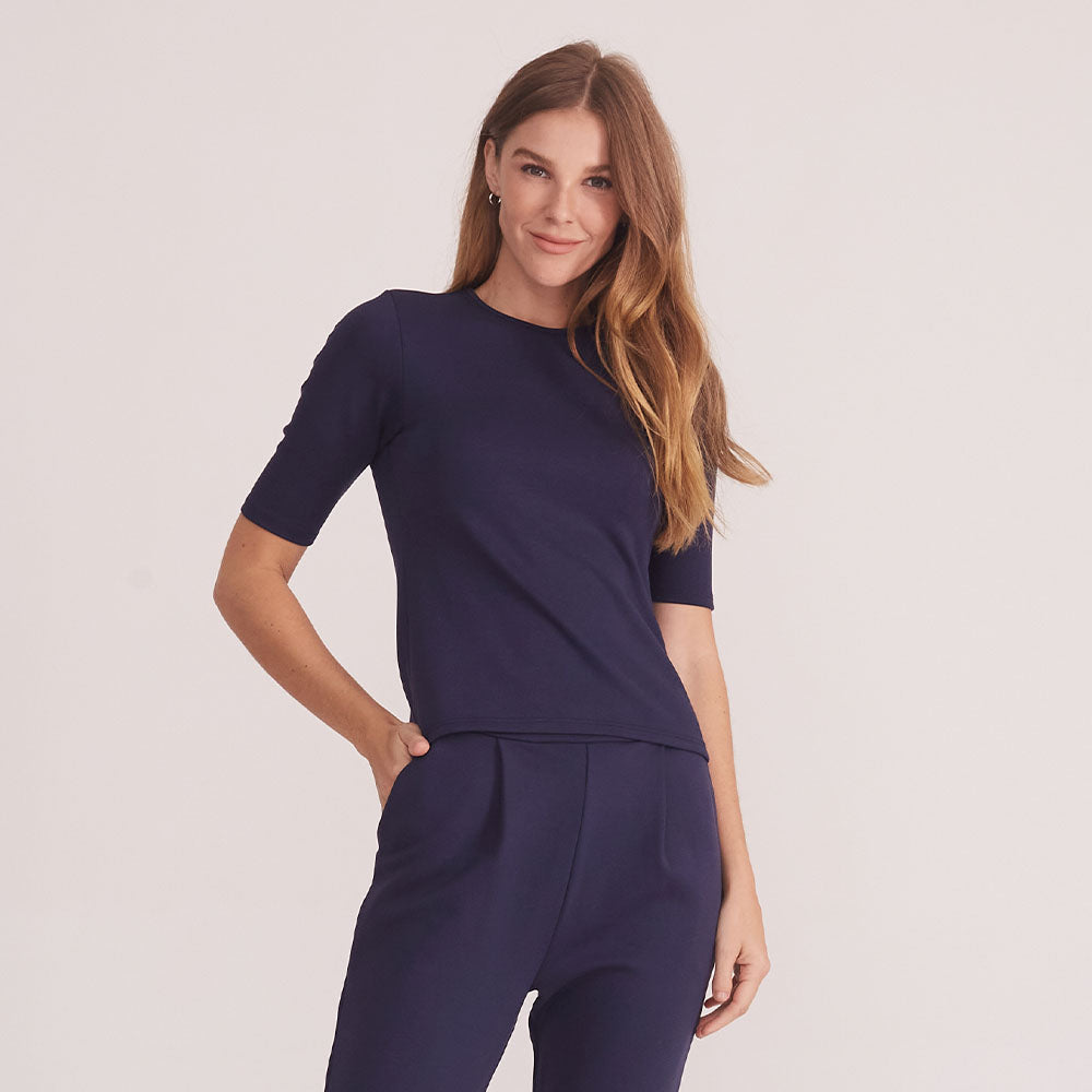 Blusa Manga 3/4 Feminina - Azul Marinho