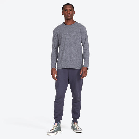 Camiseta Manga Longa Gola Dupla Masculina - Mescla Escuro
