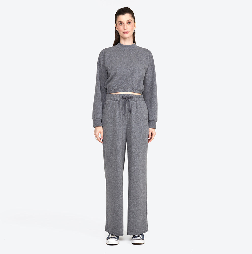 Calça Wide Moletom Comfort Feminina - Mescla Escuro