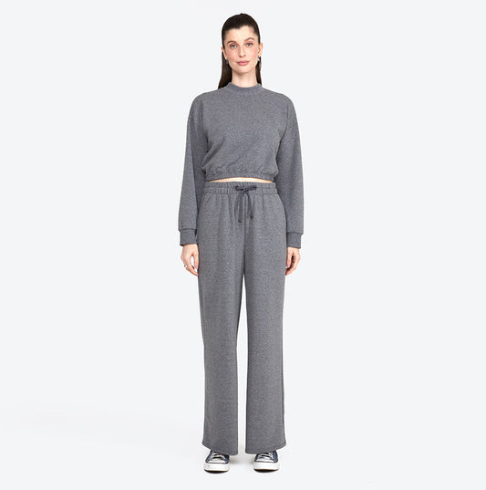 Calça Wide Moletom Comfort Feminina - Mescla Escuro