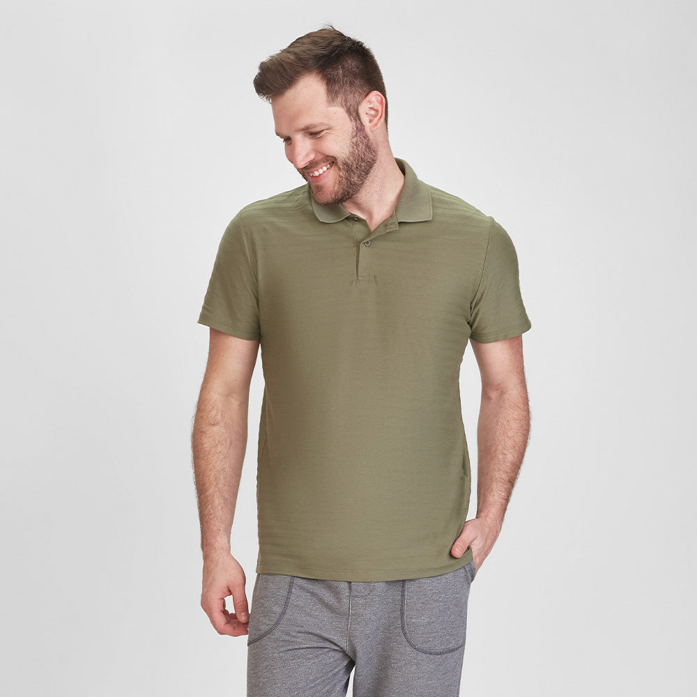 Camisa Polo Texturizada Masculina - Verde Militar