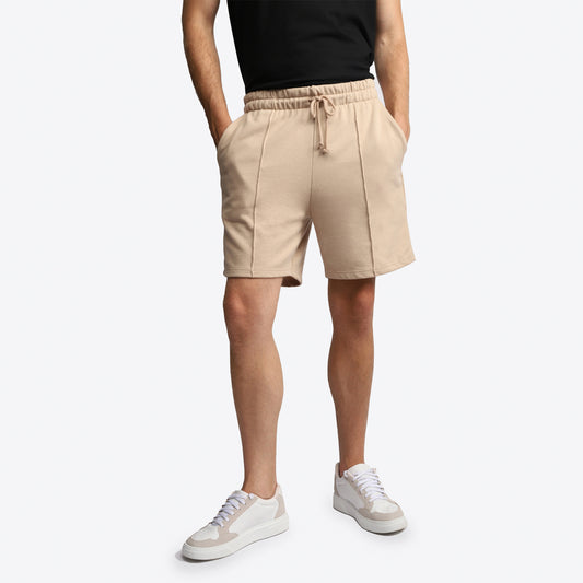 Bermuda Moletom Desfibrado Friso Masculina - Bege Camel