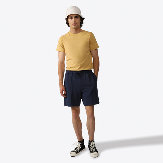 Bermuda Moletom Desfibrado Friso Masculina - Azul Marinho