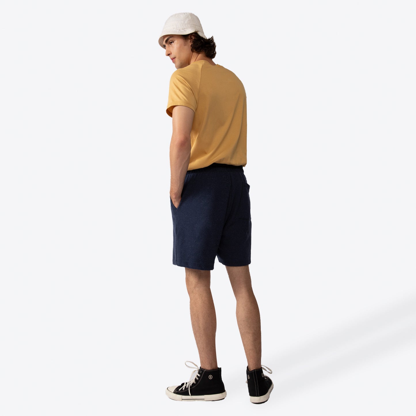 Bermuda Moletom Desfibrado Friso Masculina - Azul Marinho