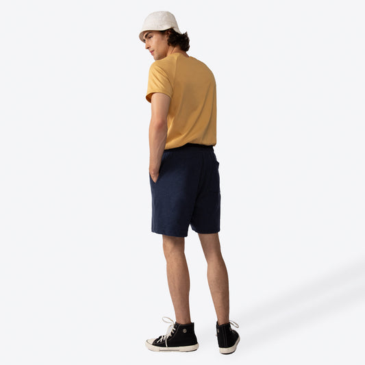 Bermuda Moletom Desfibrado Friso Masculina - Azul Marinho