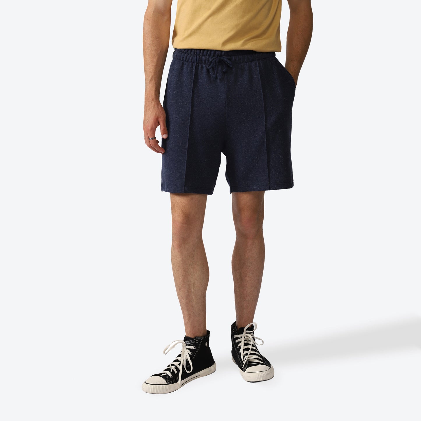 Bermuda Moletom Desfibrado Friso Masculina - Azul Marinho