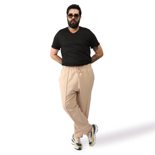 Calça Chino Moletom Desfibrado Friso Masculina - Bege Camel