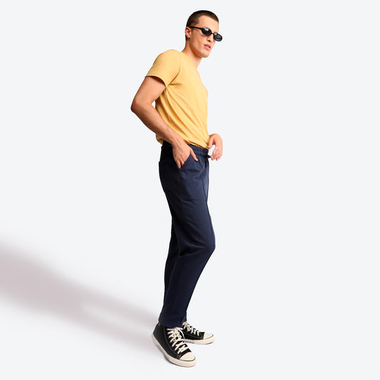 Calça Chino Moletom Desfibrado Friso Masculina - Azul Marinho