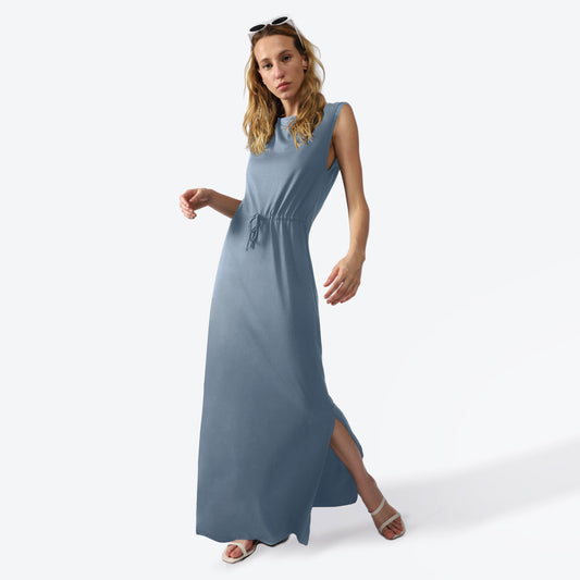 Vestido Longo Algodão Premium Feminino - Azul Mineral