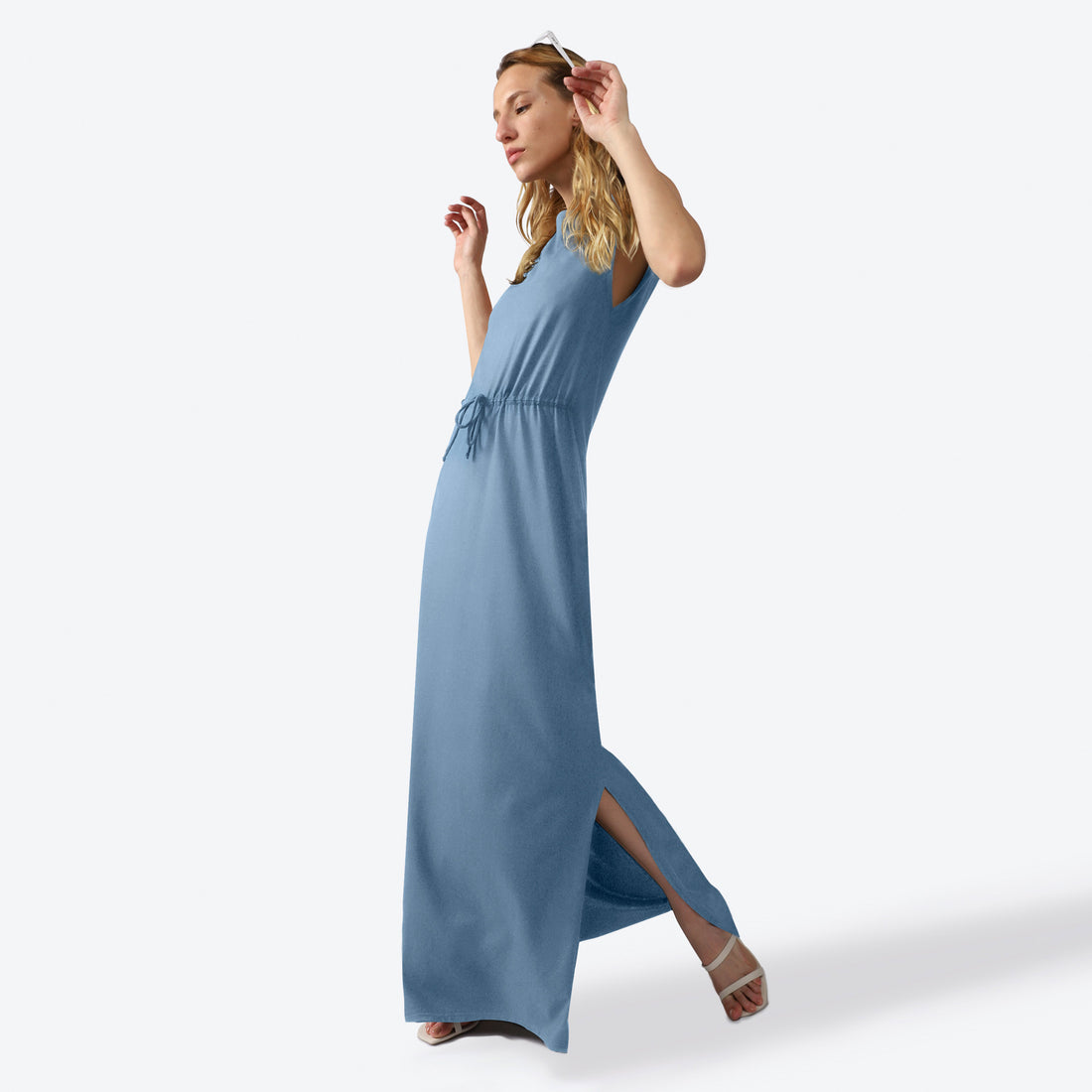 Vestido Longo Algodão Premium Feminino - Azul Mineral