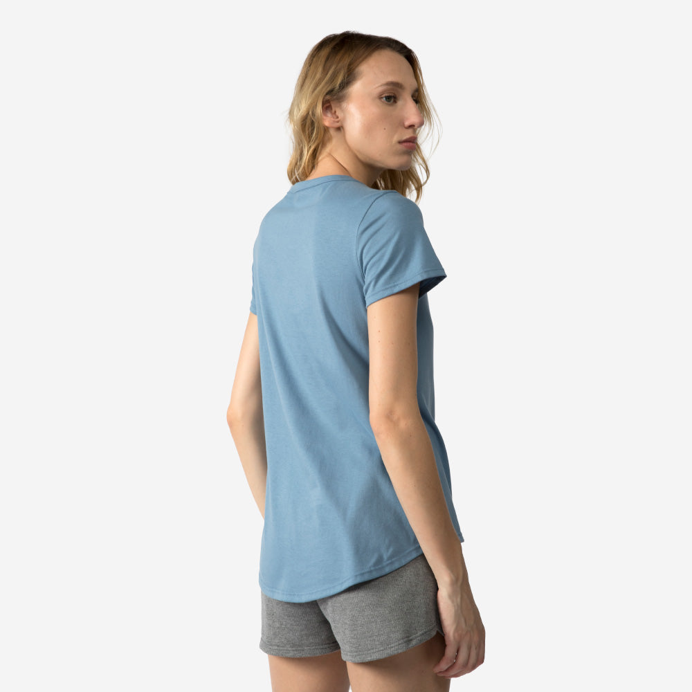 Camiseta Alongada Algodão Premium Feminina - Azul Mineral