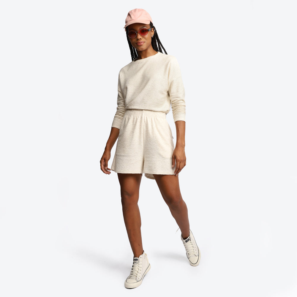 Shorts Algodão Desfibrado Linho Feminino - Off White