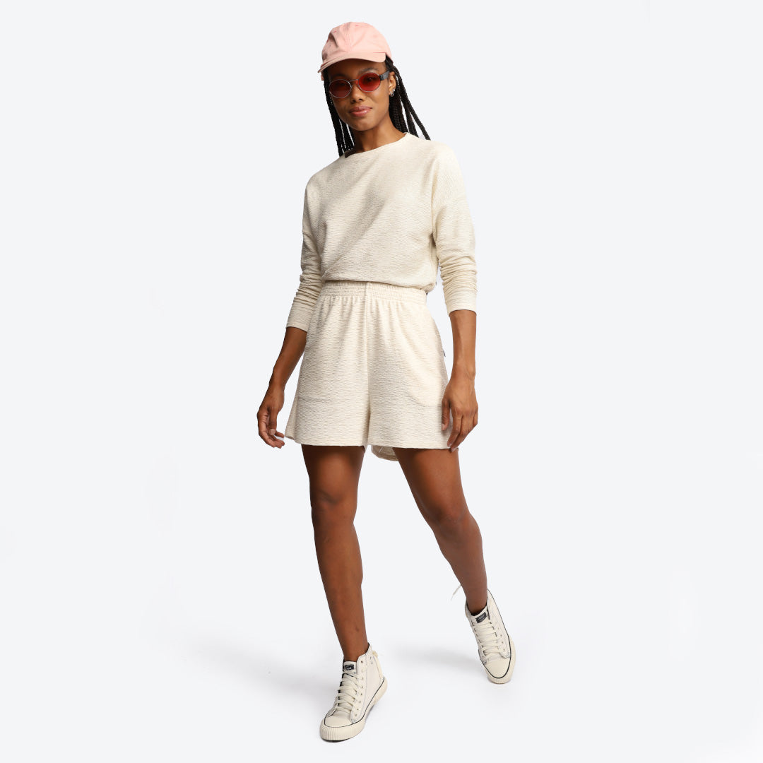 Shorts Algodão Desfibrado Linho Feminino - Off White