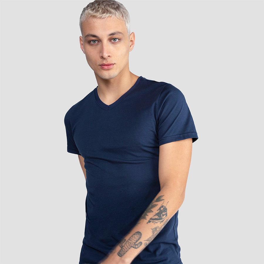Tech T-Shirt Modal Gola V Masculina - Azul Marinho