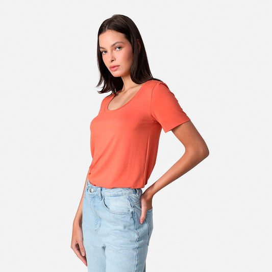 Tech T-Shirt Modal U Premium Feminina | Basico.com - Marrom Telha