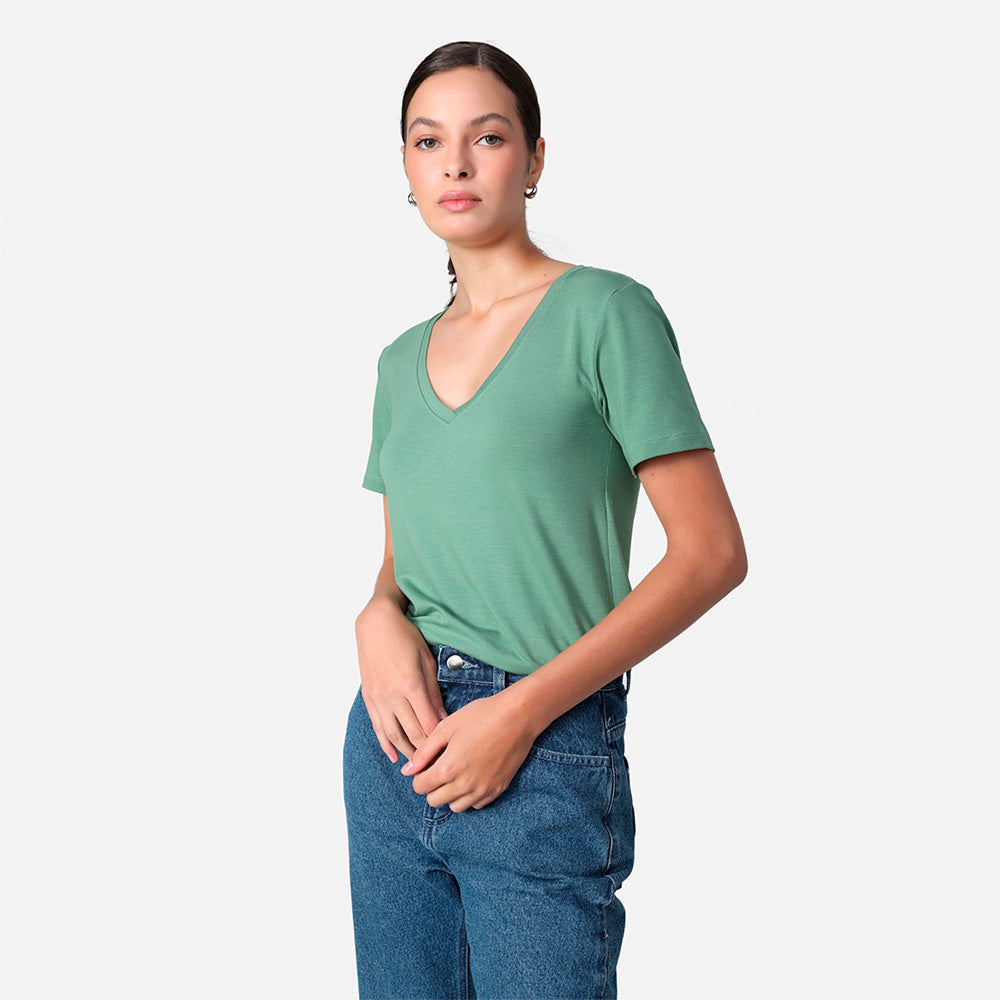 Tech T-Shirt Modal V Premium Feminina | Basico.com - Verde Oliva