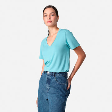 Tech T-Shirt Modal V Feminina - Azul Turquesa
