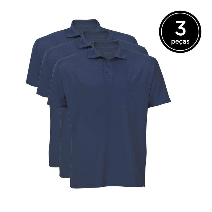 Kit 3 Camisas Polo Masculina - Azul Marinho