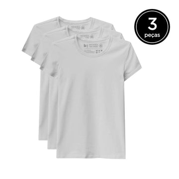 Kit 3 Camisetas Babylook Gola C Feminina - Branco