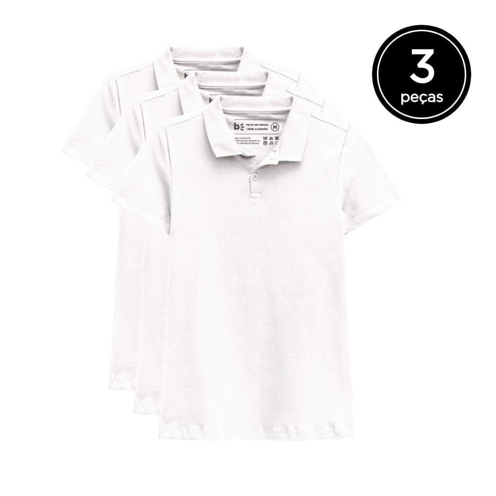 Kit 3 Camisas Polo Feminina - Branco