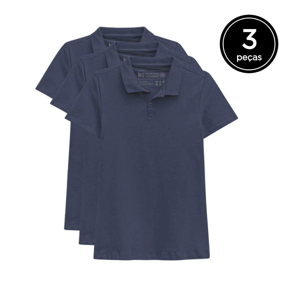 Kit 3 Camisas Polo Feminina - Azul Marinho