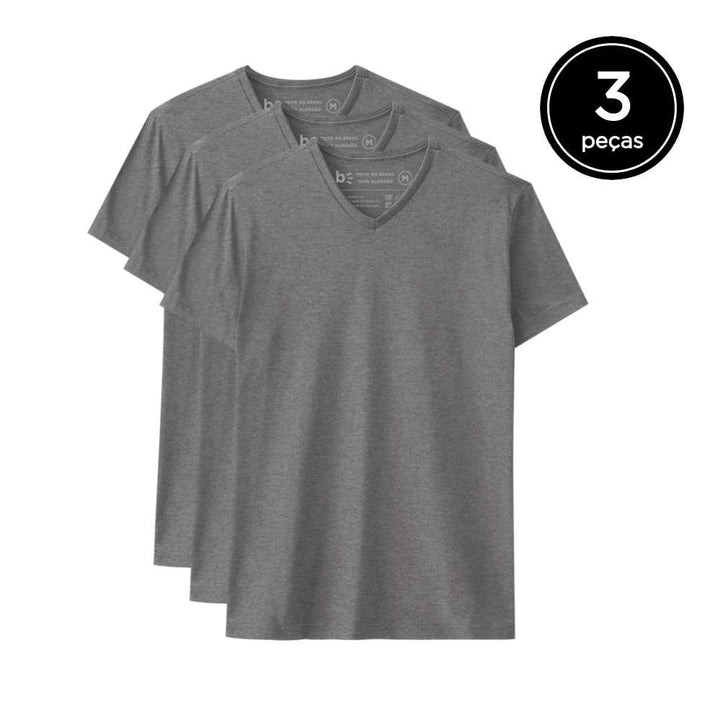 Kit 3 Camisetas Gola V Masculina - Mescla Escuro