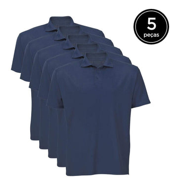 Kit 5 Camisas Polo Masculina - Azul Marinho