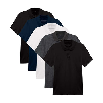 Kit 5 Camisas Polo Masculina - Branco Preto Preto Azul Marinho Mescla Escuro