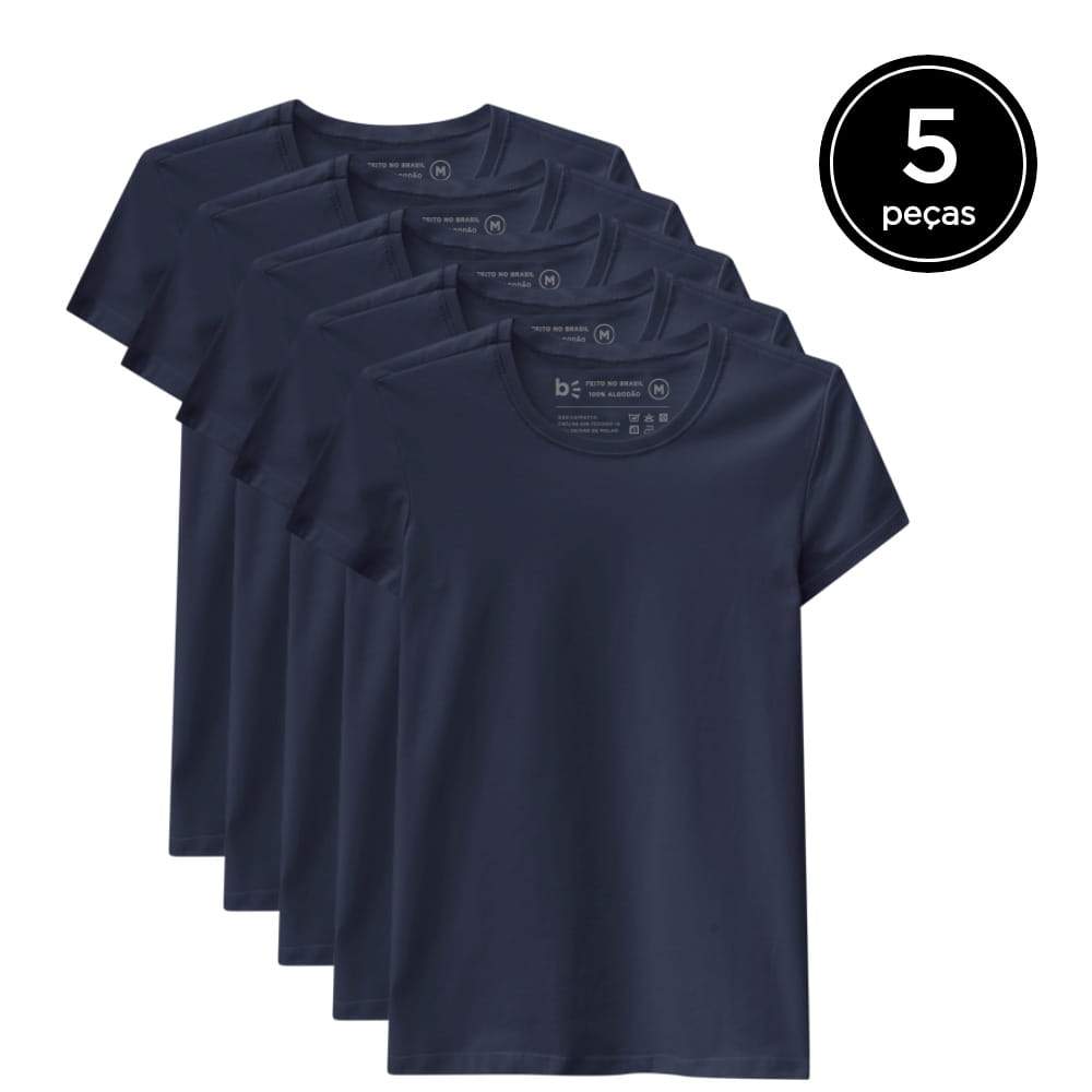 Kit 5 Camisetas Babylook Gola C Feminina - Azul Marinho