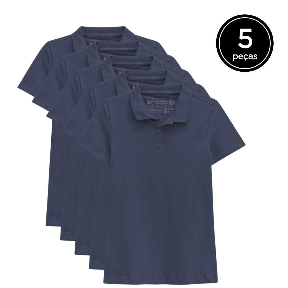 Kit 5 Camisas Polo Feminina - Azul Marinho