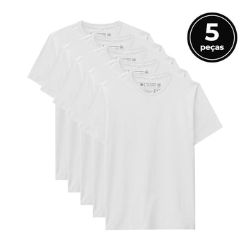 Kit 5 Camisetas Gola C Masculina - Branco