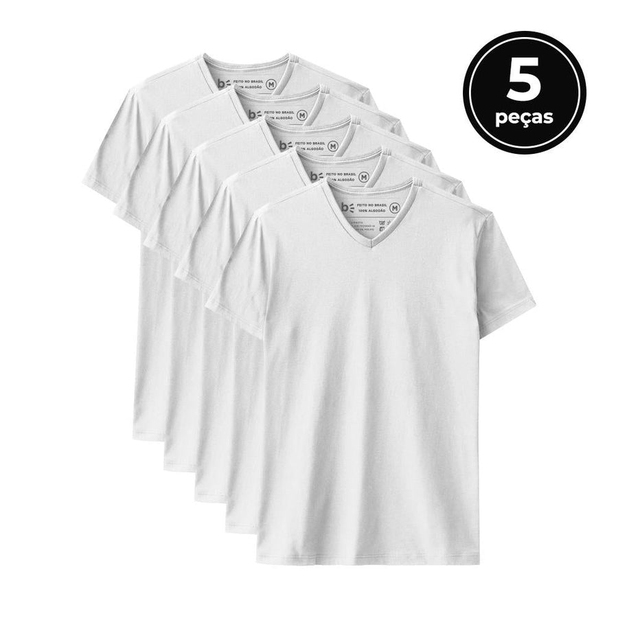 Kit 5 Camisetas Gola V Masculina - Branco