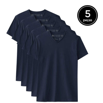 Kit 5 Camisetas Gola V Masculina - Azul Marinho