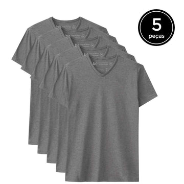 Kit 5 Camisetas Gola V Masculina - Mescla Escuro