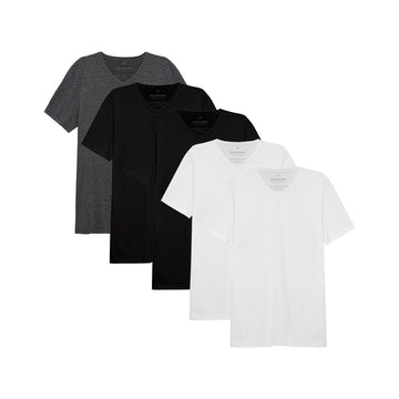 Kit 5 Camisetas Gola V Masculina - Branco Branco Preto Preto Mescla Escuro