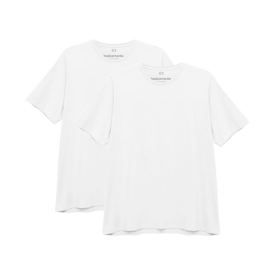 Kit de 2 Camisetas Gola C Plus Size Masculina - Branco