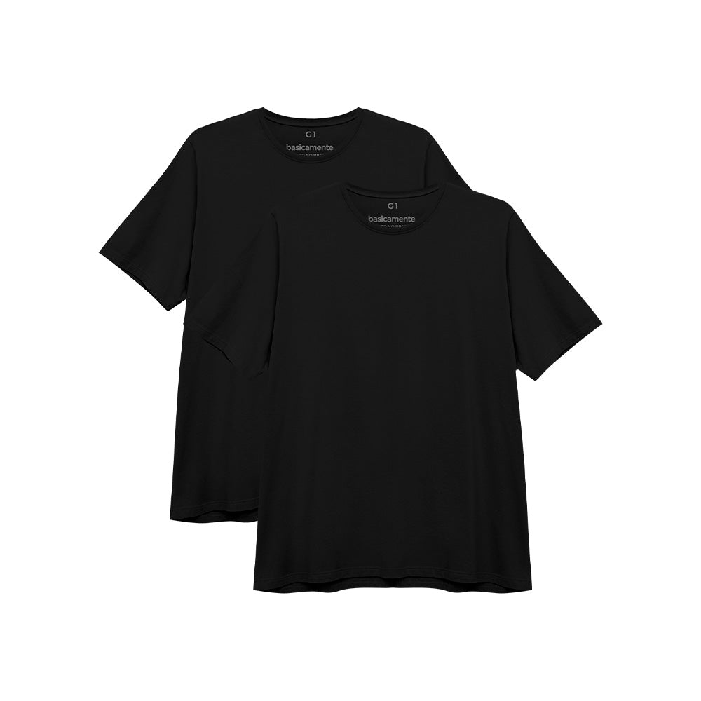 Kit de 2 Camisetas Gola C Plus Size Masculina - Preto