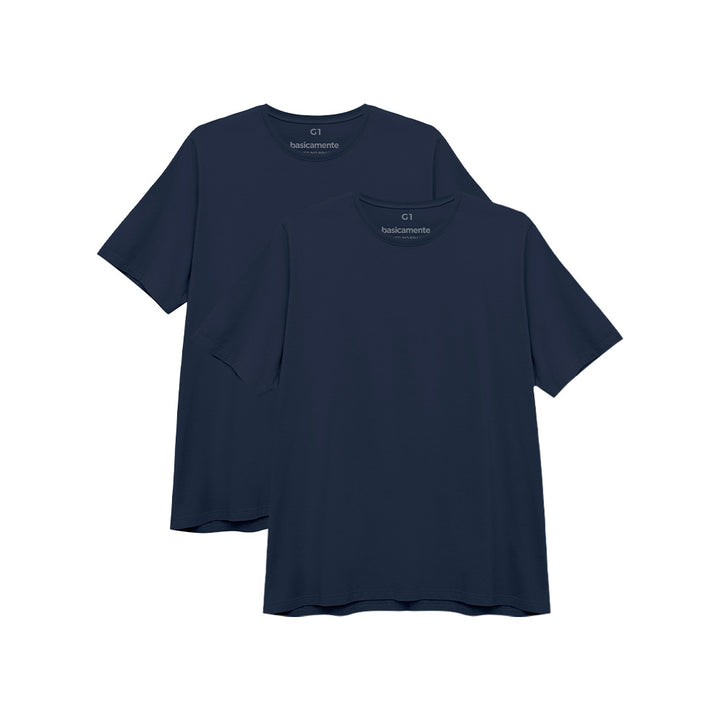 Kit de 2 Camisetas Gola C Plus Size Masculina - Azul Marinho