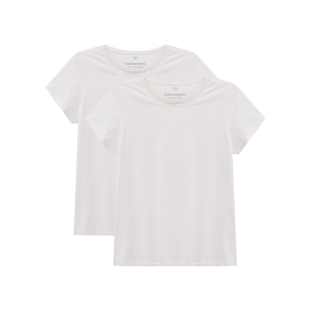 Kit de 2 Camisetas Babylook Gola C Plus Size Feminina - Branco