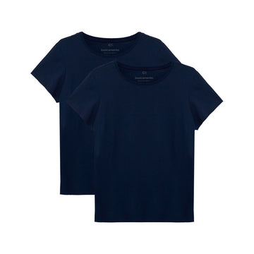 Kit de 2 Camisetas Babylook Gola C Plus Size Feminina - Azul Marinho