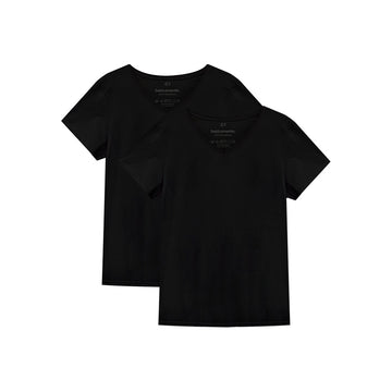 Kit de 2 Camisetas Gola V Plus Size Feminina - Preto