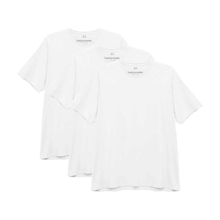 Kit de 3 Camisetas Gola C Plus Size Masculina - Branco