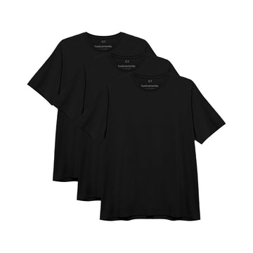 Kit de 3 Camisetas Gola C Plus Size Masculina - Preto