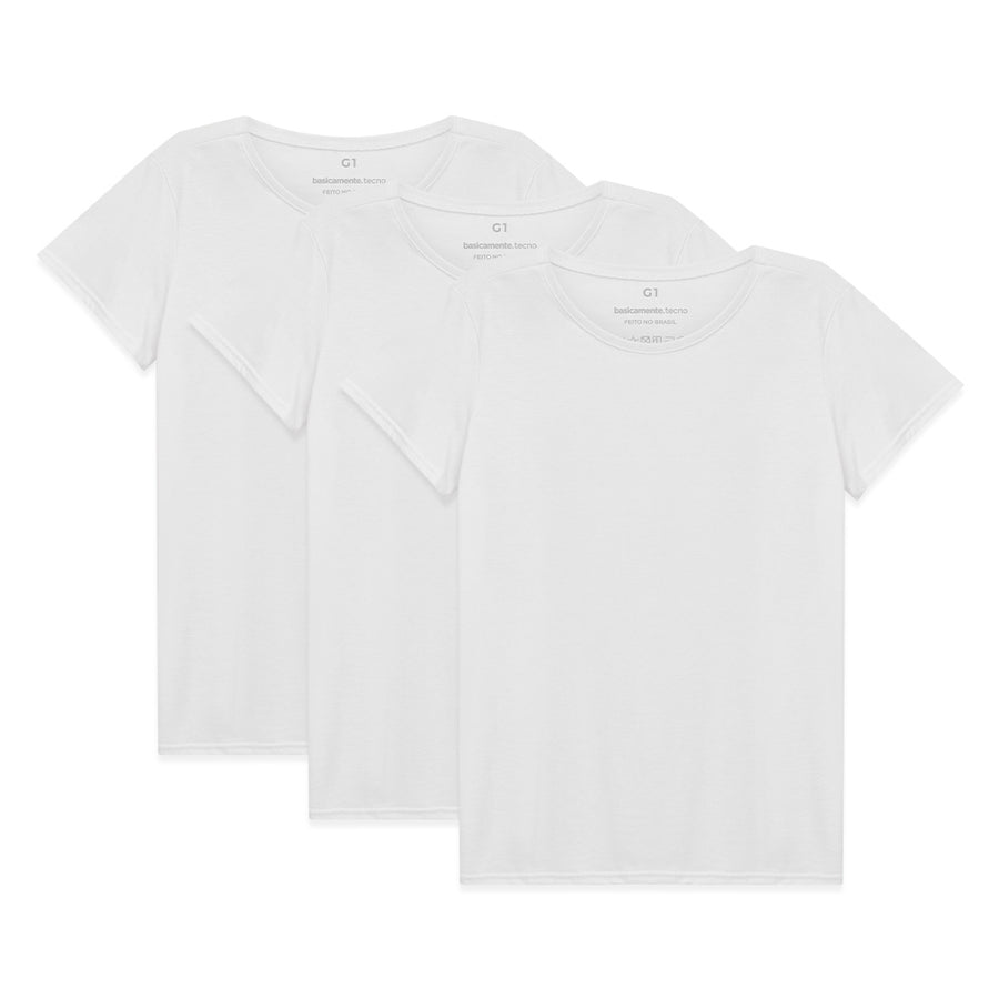 Kit 3 Tech T-Shirt Anti Odor Gola C Plus Size Feminina - Branco