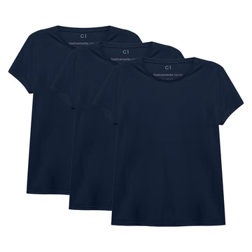 Kit 3 Tech T-Shirt Anti Odor Gola C Plus Size Feminina - Azul Marinho