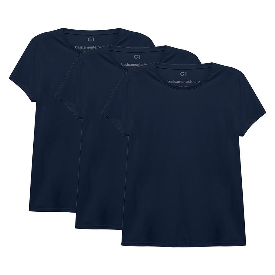 Kit 3 Tech T-Shirt Antiodor Gola C Plus Size Feminina - Azul Marinho