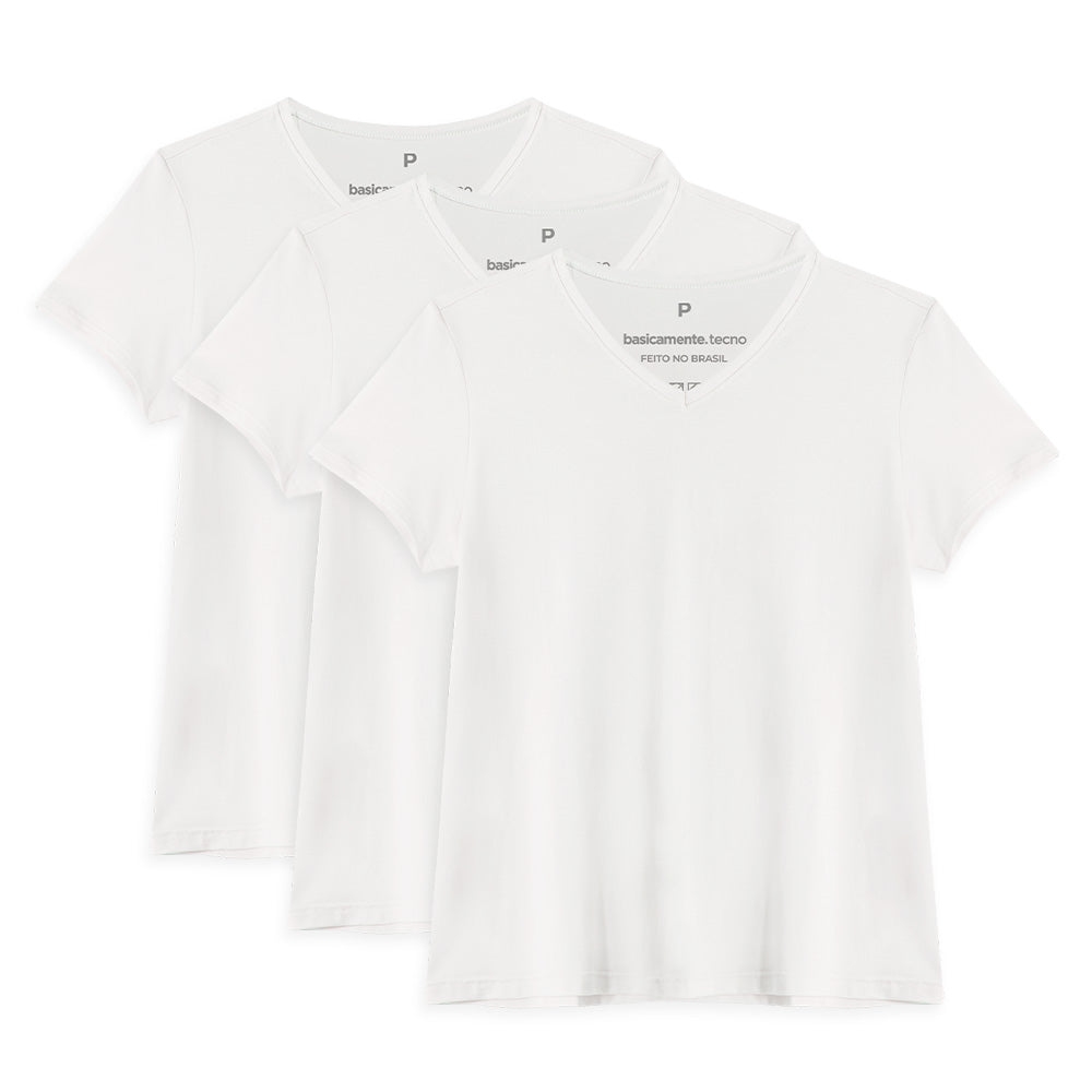 Kit 3 Tech T-Shirt Antiodor Gola V Feminina - Branco